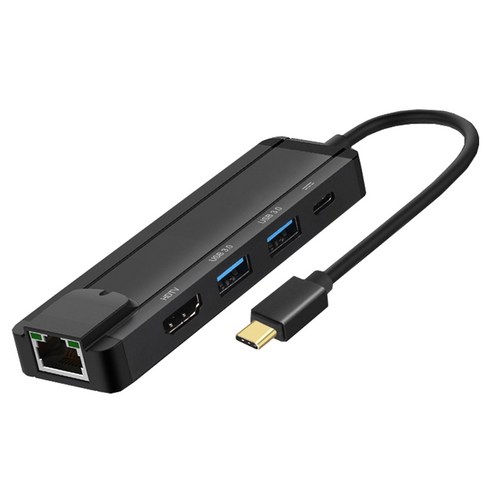 Retemporel Macbook 노트북용 HDMI 네트워크 카드 올인원 컨버터가 포함된 Type-C 도킹 스테이션 5 in 1, 1개, 검은 색