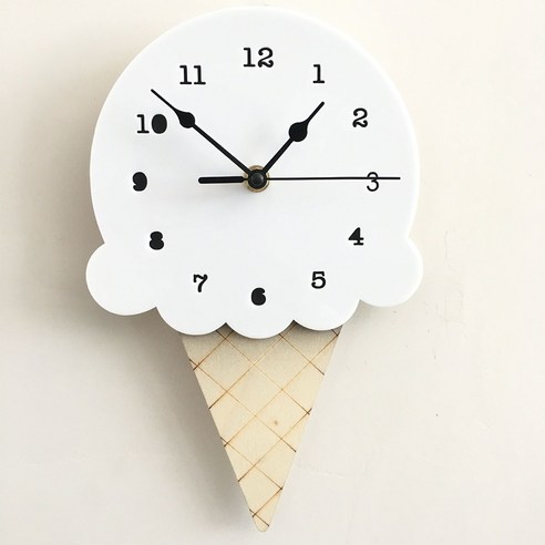 아이스크림 아기방 우드 벽걸이 아이방꾸미기 무소음 바늘 귀여운 인테리어 북유럽 벽시계, 화이트