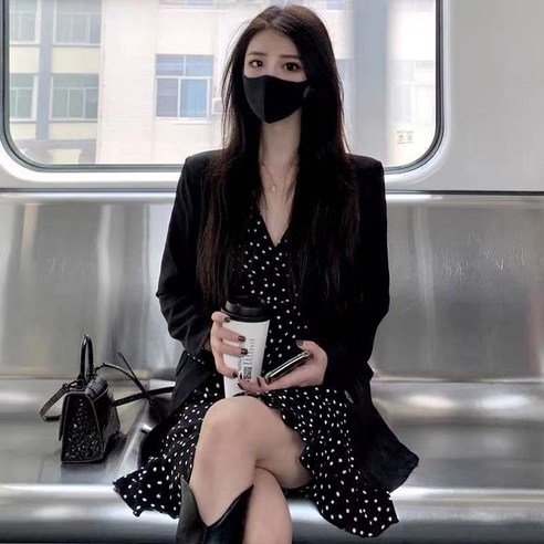 ANYOU 플라워 원피스 +정장 코트 봄 여름 투피스 패션 직장인 결혼식 하객룩 여성복