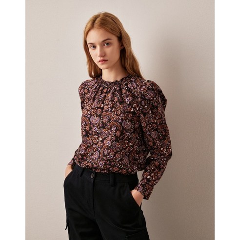 22FW 블랙 플라워패턴 긴팔 블라우스 VLBL2D423BK