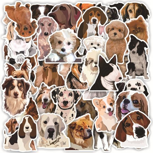걸스코코 50장세트 귀여운댕댕이 스티커 노트북 캐리어 강아지 조각스티커 PVC 스티커팩, 혼합색상