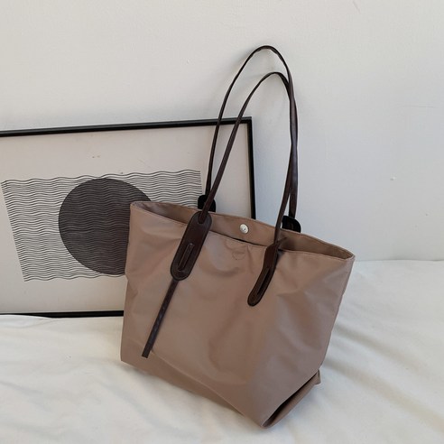 KORELAN가방 여자 순색 토트 가방 나일론 캐주얼 숄더 대용량 핸드백 심플한 서양식 트렌드 가방