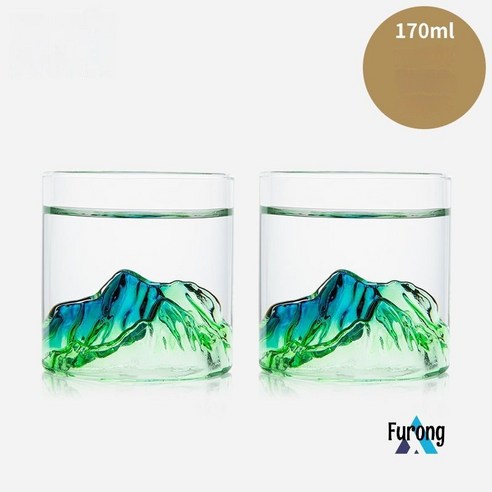 Furong 찻잔 유리물컵 빙산 아이디어 물컵, 야키 일본 산 전망 컵 170ml (녹색) 2