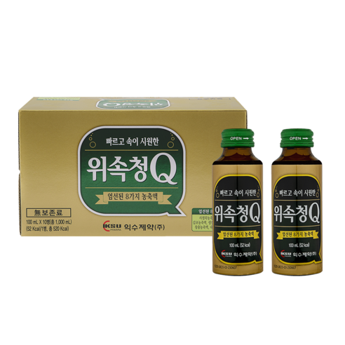 익수제약 위속청Q 100ml 과식 소화음료 소화제 생약성분 무탄산, 20개 소화제책