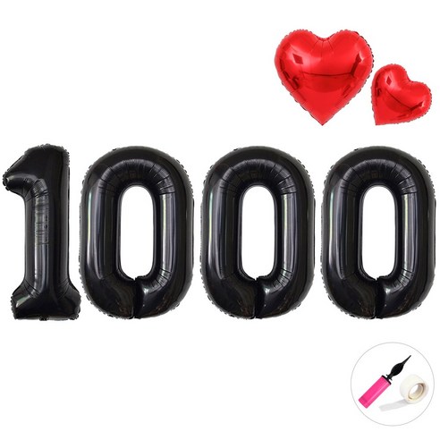 이벤트홀릭 기념일 100cm 블랙 풍선 숫자 파티 세트 결혼 백일 촬영, 1개, 1000