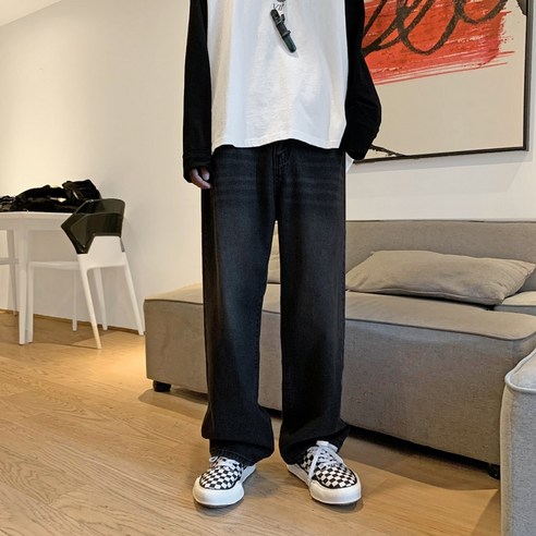 DFMEI 패션 브랜드 스트레이트 청바지 남성 일본식 게으른 바람 수직 느낌 느슨한 튀김 거리 십대 넓은 걸레 캐주얼 바지