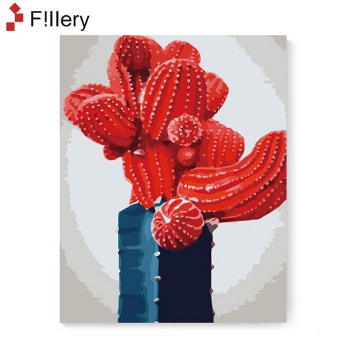 FiIIery DIY 명화그리기 해바라기그림 풍경화 꽃 유화 세트 40 x 50cm, 70-선인장D, 1개