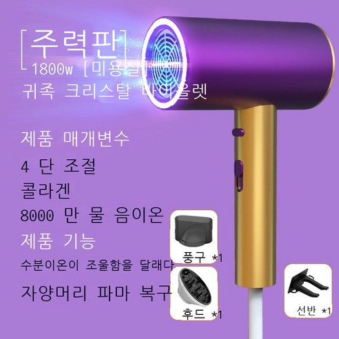 독일 드라이어 가정용 미용실 전용 고성능 음이온 보호 드라이어, 보라색 1800W