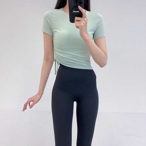 로라벨 퐁키 필라테스복 여성 요가복 필라테스 요가 상의 옷 커버업 운동복 탑 반팔 크롭