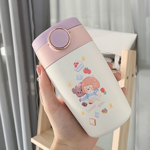 DFMEI 물컵녀 여름 텀블러 빨대 커피잔 심플 휴대용 스테인리스 스틸컵 하이비주얼 주전자, 인형, 350ml 컵
