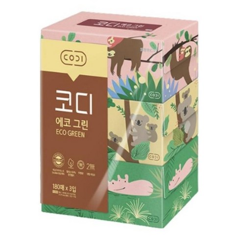 코디 에코그린 각티슈 180매 3입 1팩 더마테스트 인증, 단일수량