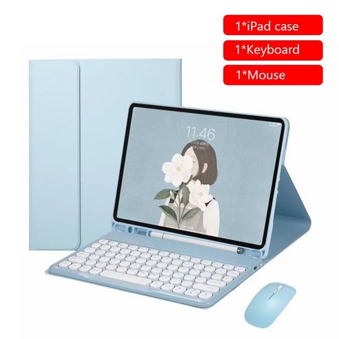 [시요] IPad Air 4 10.9 용 Bluetooth 호환 키보드 마우스 세트 iPad 10.2 2019 Air 3 2 1 Pro 11 2020 10.5 9.7 2018, blue with case, ForiPadAir29.7, ForiPadAir29.7