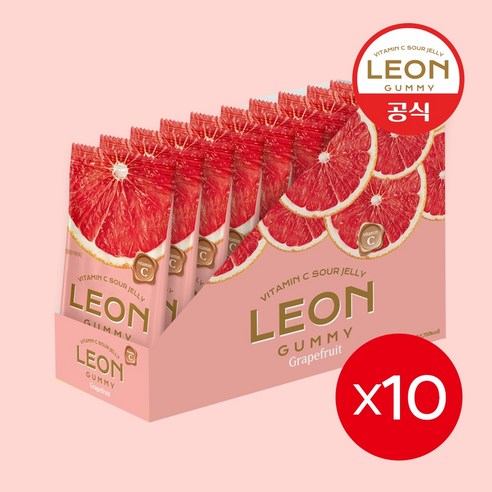LEON 레옹젤리 과일엄청 신 사우어젤리 대용량 자몽, 50g, 10개, 10개, 50g