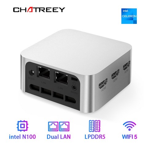 미니컴퓨터 데스크탑 미니PC Chatreey 인텔 셀러론 쿼드 코어 N200 N100 포켓 3x HDMI 20 2x 기가비트 이더넷 윈도우 11 와이파이 5 T8, 없음, 없음, 4)N100 8G LPDDR5  128G SSDEU