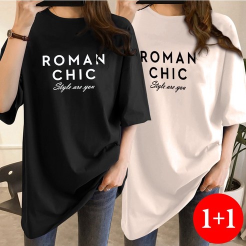 [1+1] 스타일아유 여성 프린팅 ROMAN CHIC 오버핏 반팔 티셔츠 반팔박시 티셔츠