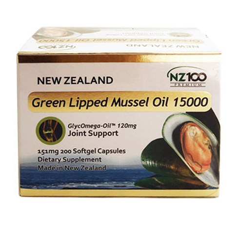 뉴질랜드 초록 홍합 초록입 GREENLIPPEDMUSSEL 오일 15000mg 200캡슐 (6박스) 푸른 그린 초록잎 머슬 추출, 단품, 200개