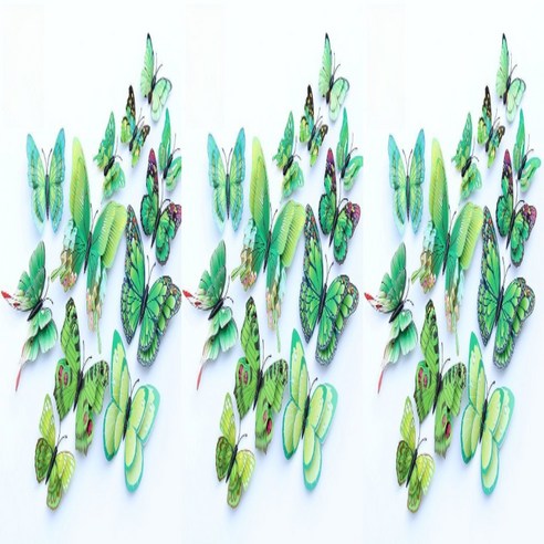 에쉬울프 데코스티커 3D 패턴 나비 장식 12개 세트 1+1+1, 그린