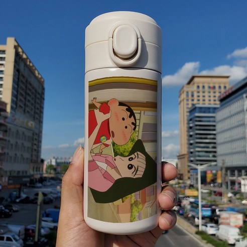 일본 인터넷 연예인 귀여운 크레용 작은 새로운 튀는 뚜껑 보온병 학생 작은 휴대용 컵 스테인리스 차 컵, Q57T크레용새로운튀는컵, 300 ml