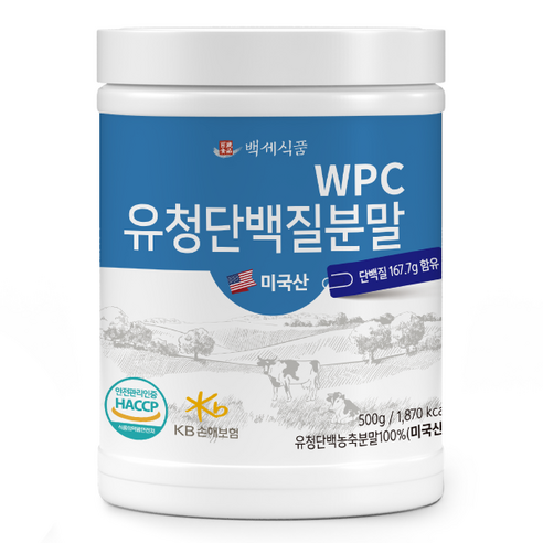 백세식품 WPC 유청단백질 분말 500g통, 500g, 2개