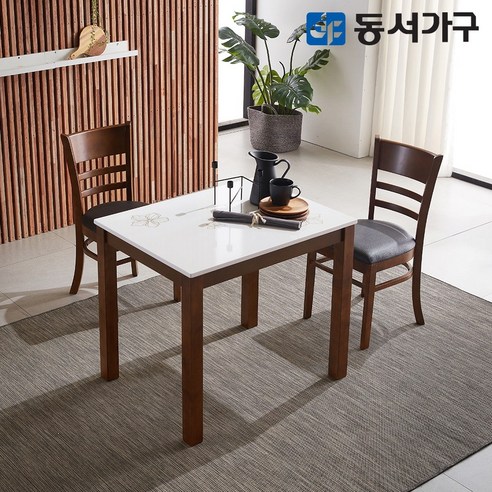 동서가구 CV모던 2인 하이그로시 광택 식탁 테이블 세트/의자 포함 DF626182, 카카오