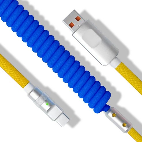 파카이 USB to C 컬러 스프링 항공 케이블 시리즈, 1개, 블루&옐로우, 1m
