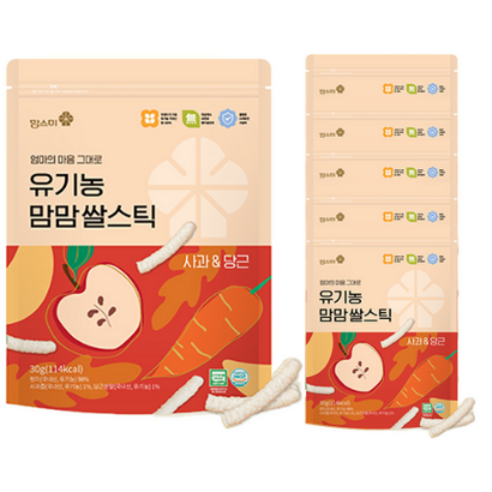 맘스미 유아용 유기농 맘맘 쌀스틱, 사과당근맛, 30g, 18개