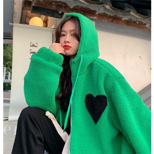 실제 가격 ~ 한국 스타일 패션 느슨한 두꺼운 Drawstring 후드 양고기 여성