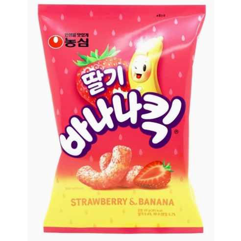 농심 딸기바나나킥 (60G) 바나나킥 새로운 맛 아이 간식 (마이쮸 증정), 3개, 60g