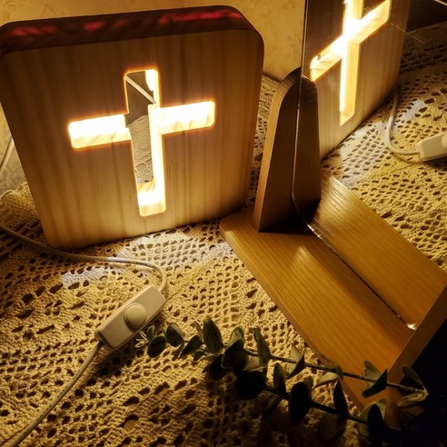 원목 LED 십자가 무드등 대형 밝기조절 기도등 수유등 수면등 천주교 기독교 성당 교회 선물, 대형 밝기조절 스위치