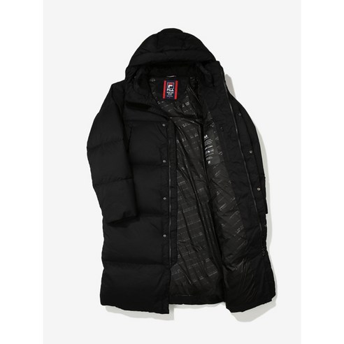 FILA 휠라 공용 에센셜 롱다운 자켓은 폴리에스터 소재로 제작되었으며, 우모솜털과 깃털로 충전된 겉감과 안감을 가지고 있습니다.