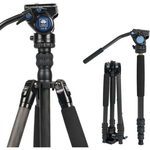 시루이 카본 파이버 카메라 삼각대 모노포드 62.6 ″VA5 360 Fluid Head 포함 DSRL 사냥 촬영을 위한 4 섹션 비디오 키트 퀵 릴리스 플레이트 1/4