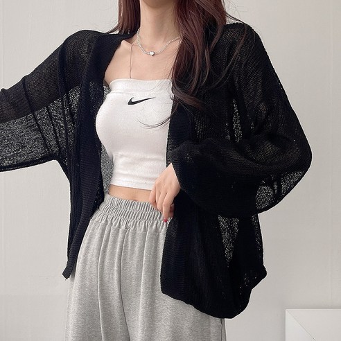 [디데이뉴] *Cool 소재* 마이쭈 여름용 얇은 시스루 퍼프 노버튼 오버핏 루즈 가디건 5color