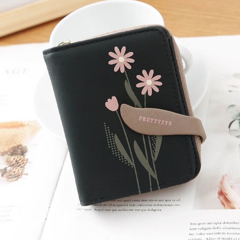 【Meng】공장 새로운 여성 지갑 한국어 Pu 인쇄 버클 지퍼 작은 지갑 미니 여성용 동전 지갑