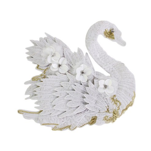 의류 청바지 공예를위한 Applique 패치에 3D 자수 백조 패치-화이트 스완 24x21cm, 천