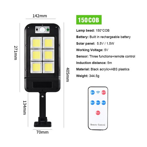 [KHTE]센서 스마트 원격 제어 라이저 야외 태양광 조명, with control_150COB-3000mAh