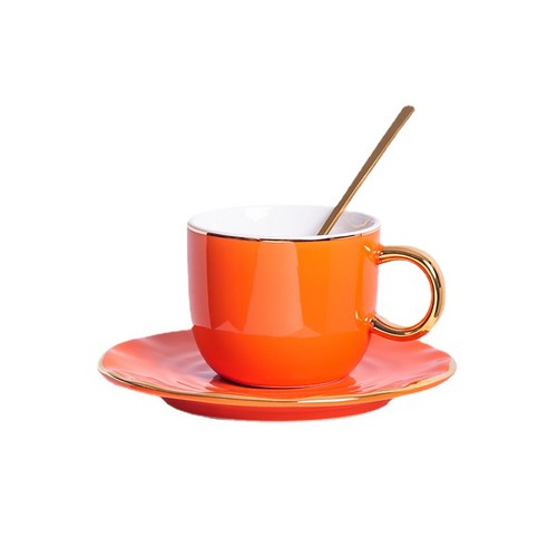 ANKRIC 머그잔 유럽의 고급 커피 컵 접시 세트 창조적 인 골드 세라믹 컵 애프터눈 티 컵 선물 컵, 오렌지색 쓰리피스