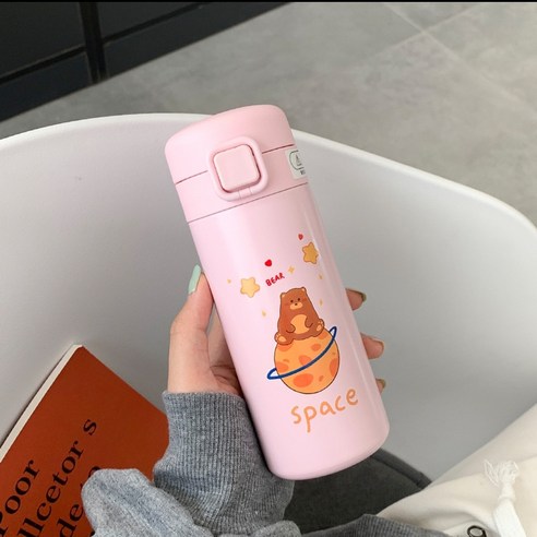 아이디어 스퀘어 텀블러 패션 휴대용 진공컵 뚜껑 밀폐 학생컵자, 2032쁘띠핑크_350-450ml