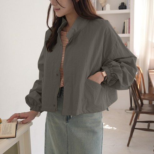 데일리앤 미뉴 여성 루즈핏 세미크롭 스트링 바람막이 점퍼 간절기 자켓 아우터 봄 가을