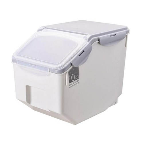 쌀 보관 버킷 씰 잠금 뚜껑 습기 방지 쌀 상자 주최자 디스펜서 측정 컵기구가있는 가정용 보관, 플라스틱 PP, 그레이 10kg