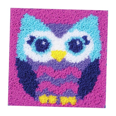 귀여운 래치 후크 러그 키트 인쇄 된 캔버스가있는 래치 후크 키트 diy 매트 바느질 원사 쿠션 자수 홈 장식, 핑크 올빼미, {"수건소재":"아크릴"}