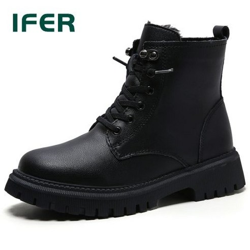 IFER 워커 여성 부츠 스니커즈 가죽 부츠 블랙 슈즈