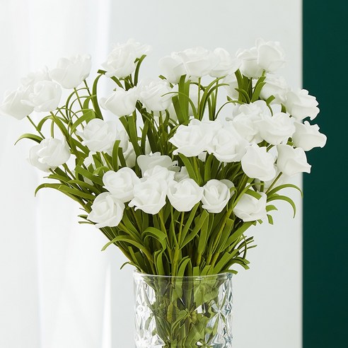 DFMEI 한국어 스타일 작은 장미 유리 꽃병 투명한 럭셔리 꽃꽂이 유럽 스타일 물 Fed 꽃 다이닝 테이블 방 장식, 순수 화이트 폼 로즈 (6) 76 높은, 중간
