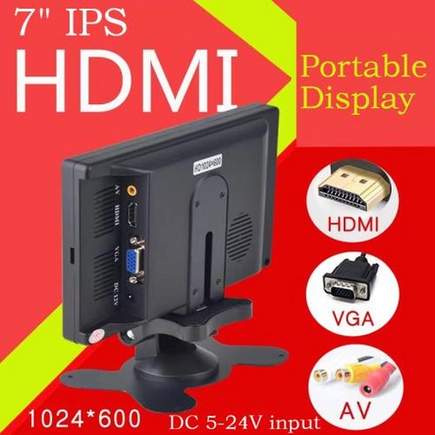 7 인치 IPS 휴대용 디스플레이 HD 1024x600 스크린 AV CCTV 라즈베리 파이 HDMI 호환 VGA 반전 카메라