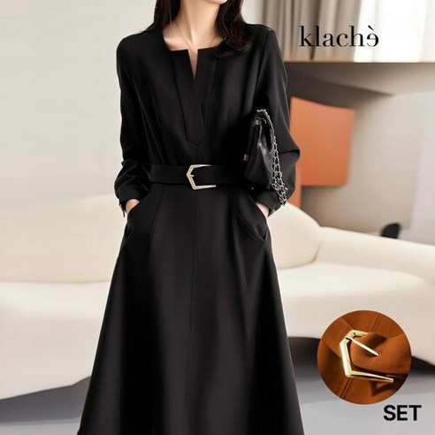 신세계라이브쇼핑(온라인) 클라셰 (77까지)골드오브제플레어원피스+벨트SET_B4S0678