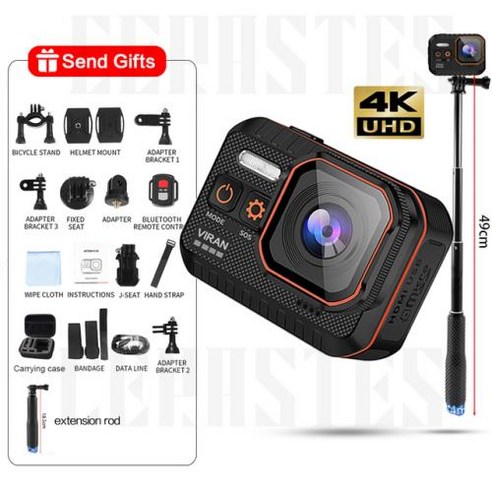 CERASTES 액션 카메라 4K60FPS 무선 리모컨 30m 방수 170 ° 광각 Dash Cam Go 스포츠 pro 베어 메탈 공식 플래그십 스토어 정품, 7) Camera -selfie stick - With, Camera -selfie stick_With 64G