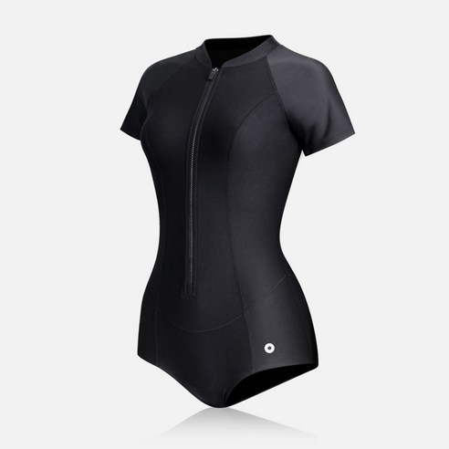 애디블 래글런 짚업 여자수영복 솔리드블랙