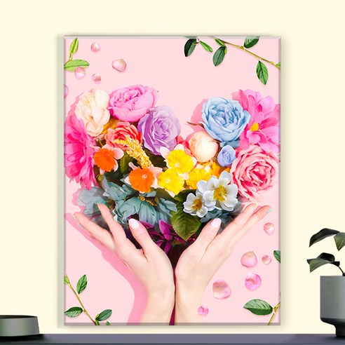 오로라데코덴 캔버스형 보석십자수 40x50cm, MK123 분홍꽃과 여자