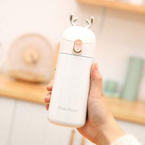 앤틀러 보온병 컵 크리에이티브 잠금 바운스 커버 남녀 컵, 흰색, 270ML