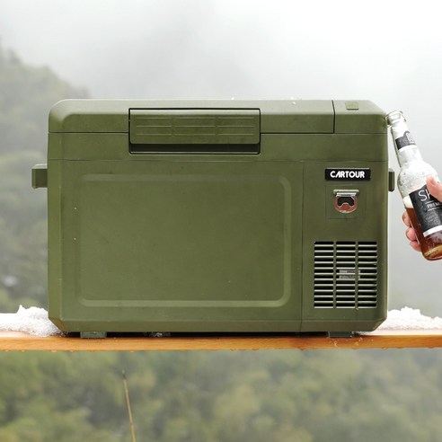 카투어 KP 휴대용 캠핑 차량용 냉장고 이동식 냉동고 25리터 12V 24V 220V, 카키