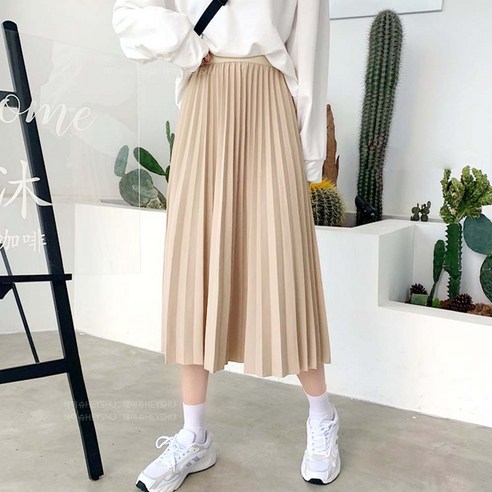 롱 스커트 주름 플리츠 여성 밴딩 스판 치마 데일리룩